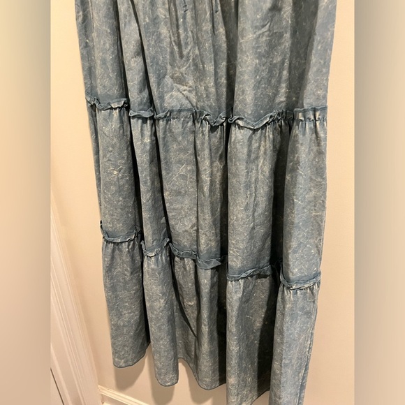 NWT Zenana Maxi Skirt Blue Gray Mineral Wash Tiered Boho Drawstring Waist - Picture 4 of 8